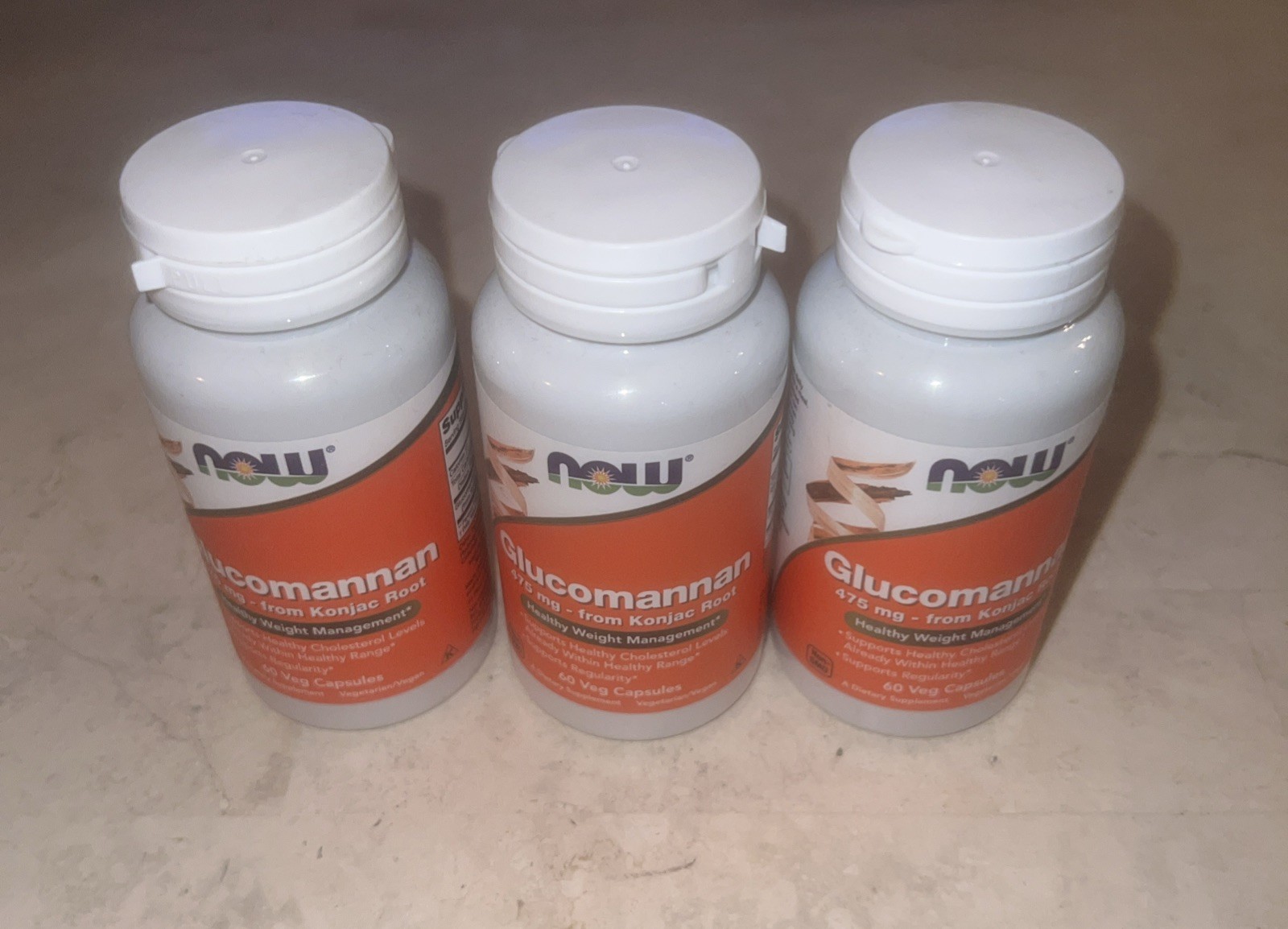 3 Pack NOW Glucomannan 475 mg 60 Veg Capsules Weight Loss Management Exp 8/26