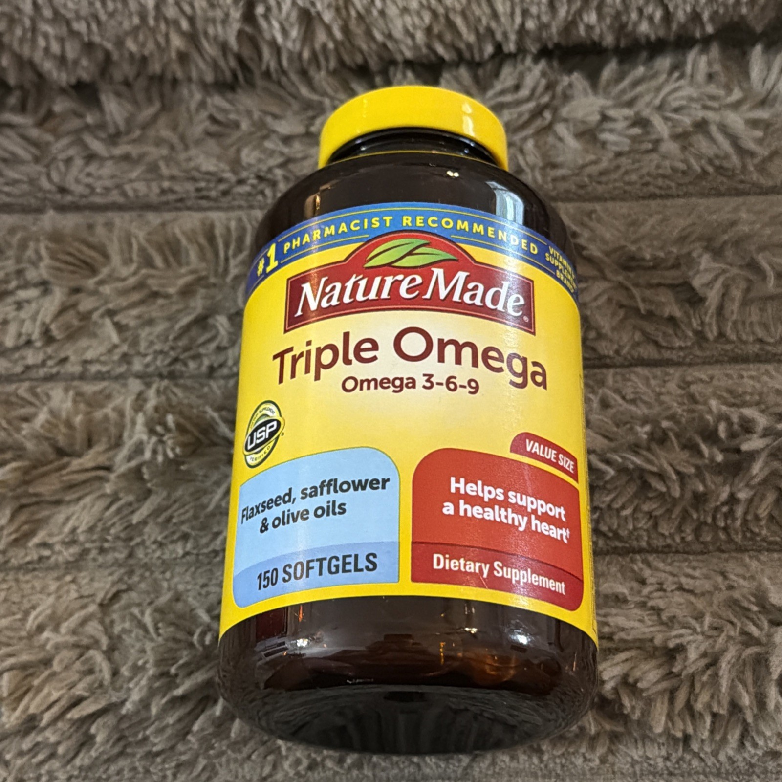 Triple Omega 3 6 9 Supplements, Flaxseed, Safflower Olive Oils, Fish Free