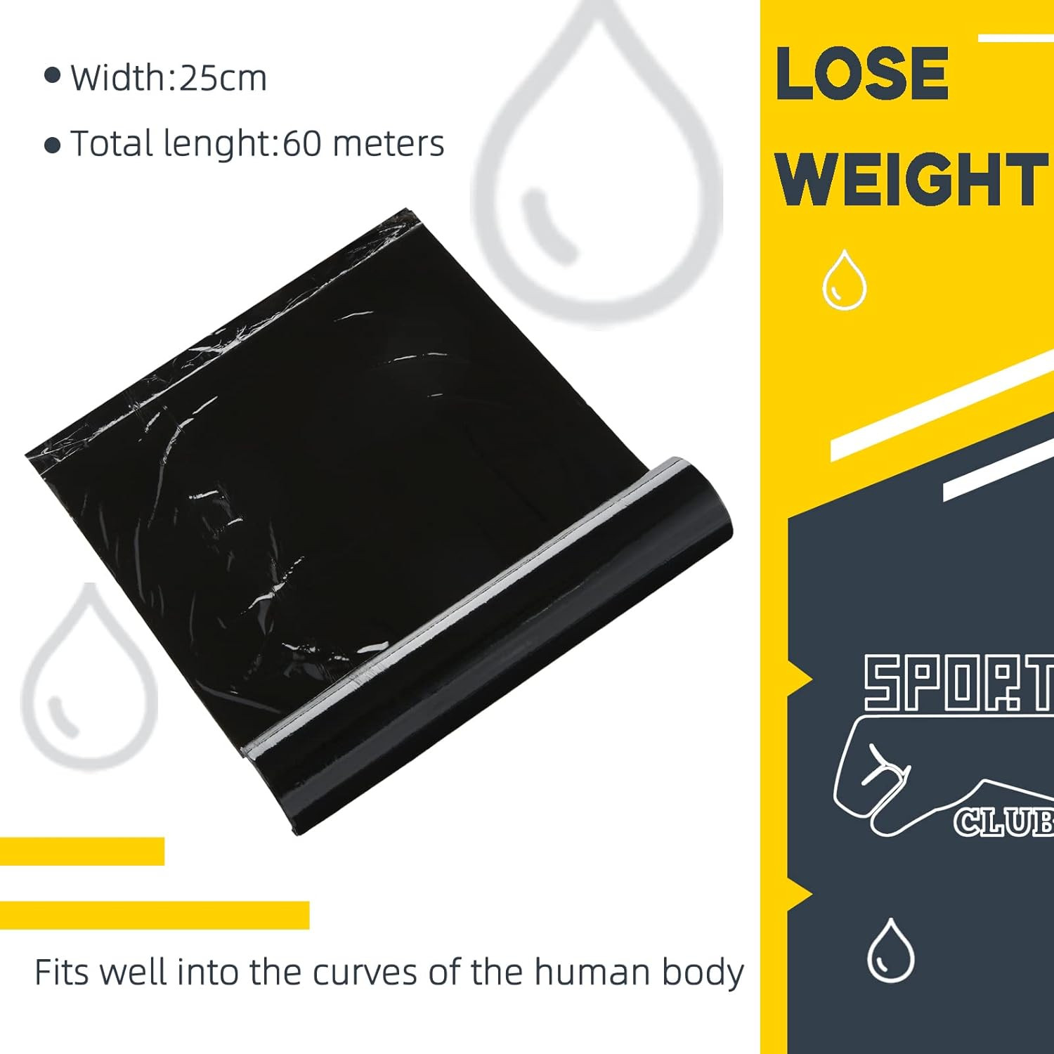 60m Black Osmotic Plastic Body Wrap for Workout & Sweat Enhancement