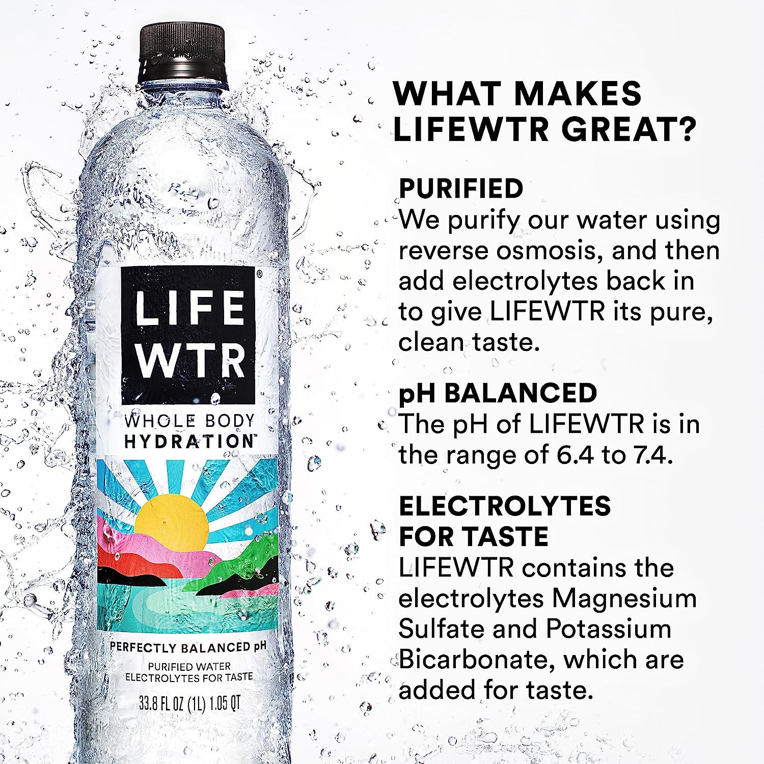 Premium Purified Water, pH Balanced with Electrolytes, 100% recycled plastic bot