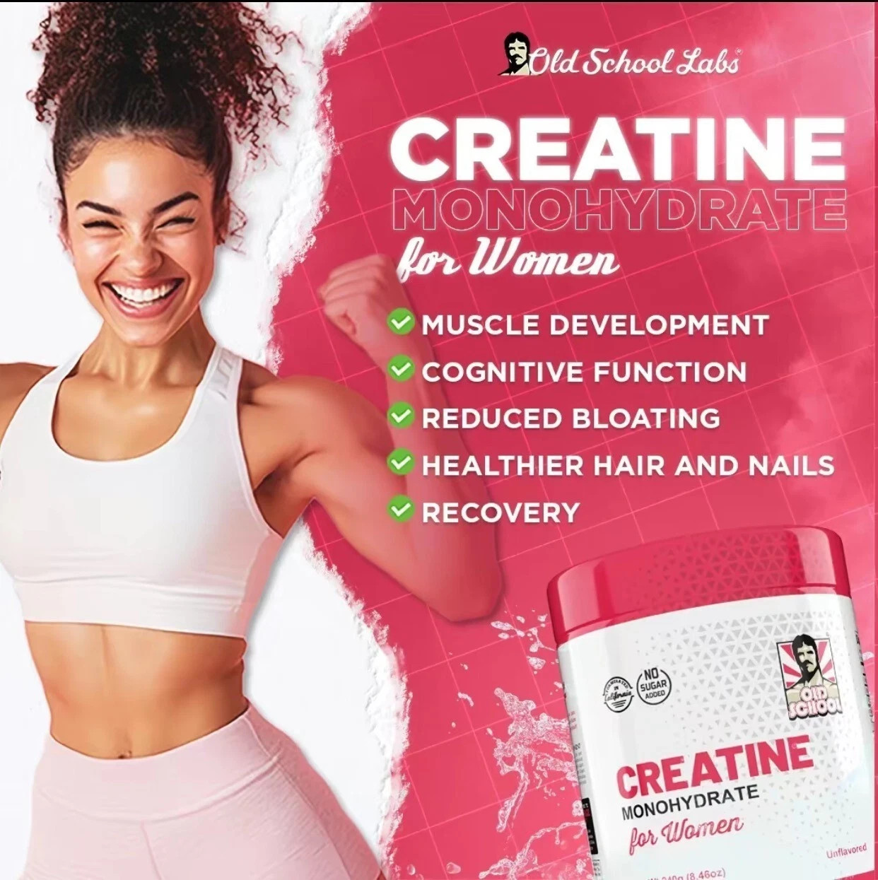 Creatine 5000mg Monohydrate for Women 2g Collagen & 1g BCAA – 240g (2 Packs)
