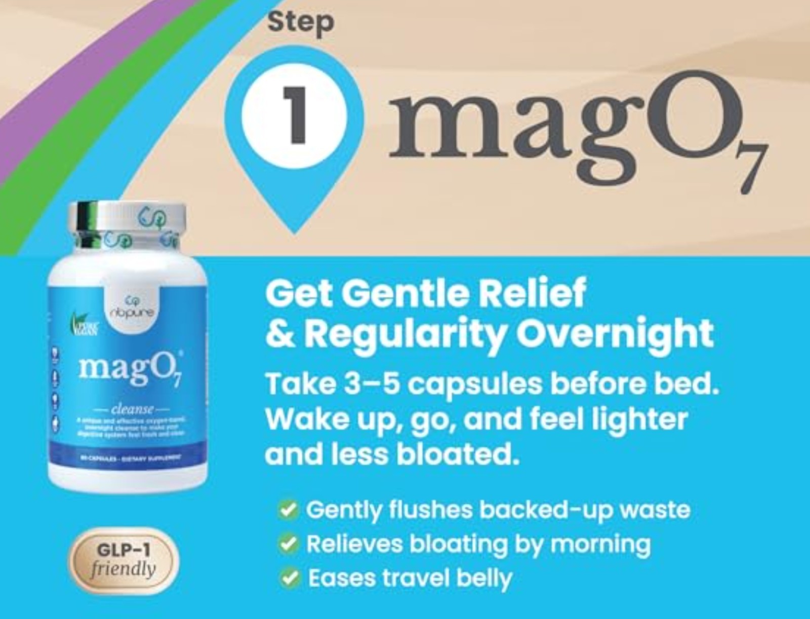 NbPure MAG O7 CLEANSE 90 Capsules ( 30 Servings ) Works Over Night For Bloating