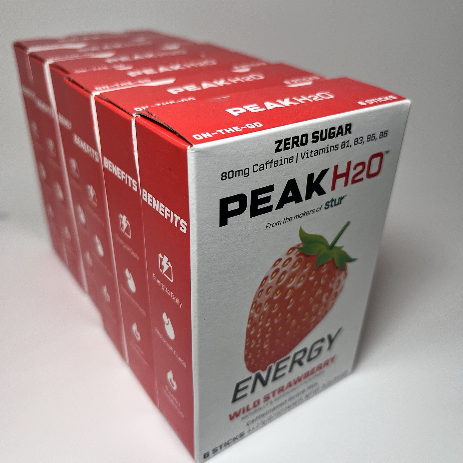 Stur PEAK H2O Energy Wild Strawberry w/ Caffeine 0.1 oz BB 7/27 NEW Lot of 36