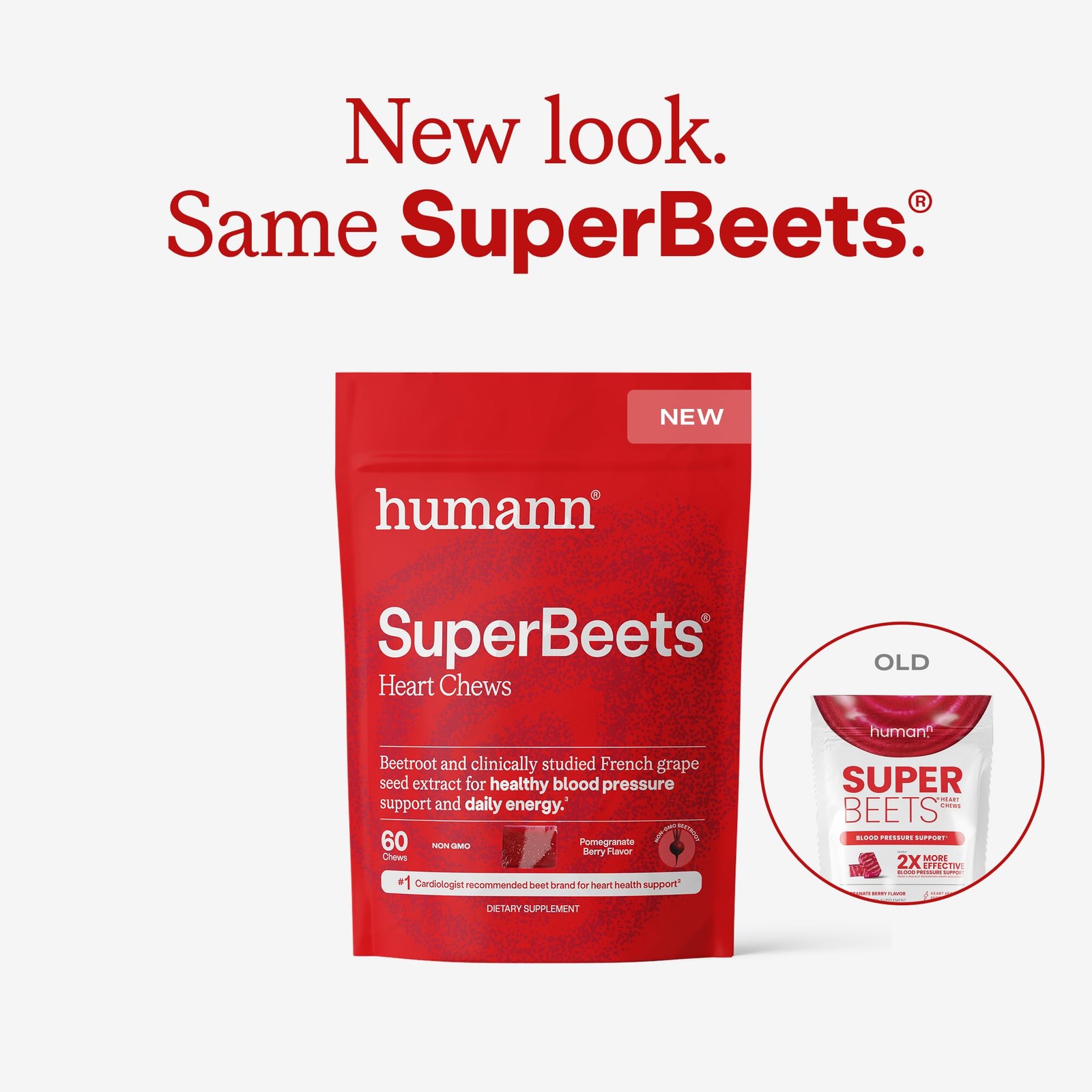 SuperBeets Heart Chews 60 Count Non-gmo Grape Seed Extract Pomegranate Flavor