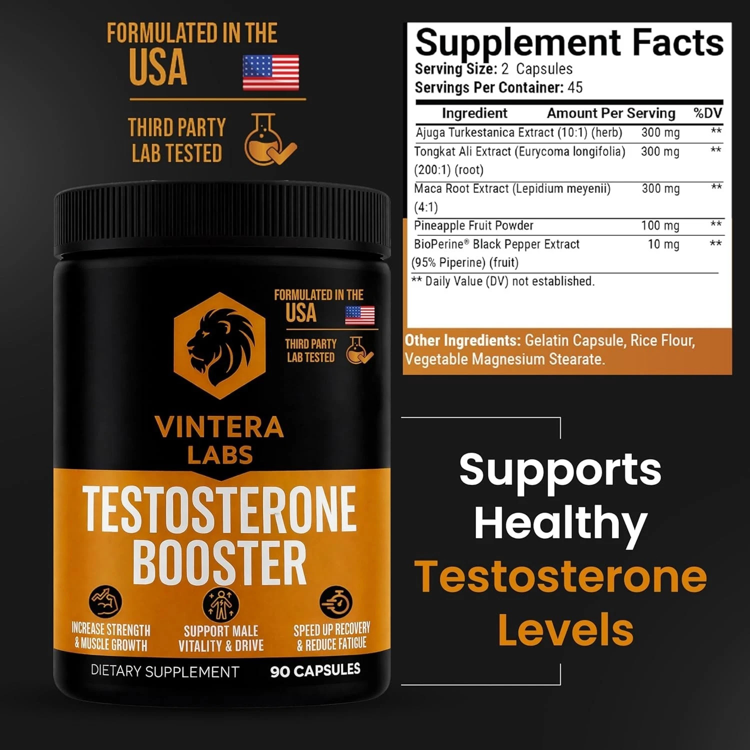 Testosterone Booster for Men T-BOOSTER Enhance Muscle Size Energy 3RD PARTY TEST