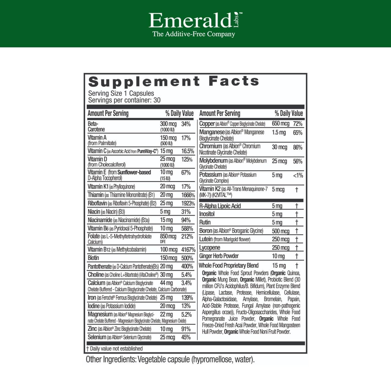 Emerald Labs Prenatal 1-Daily Multi – 30 Count (Pack of 1)