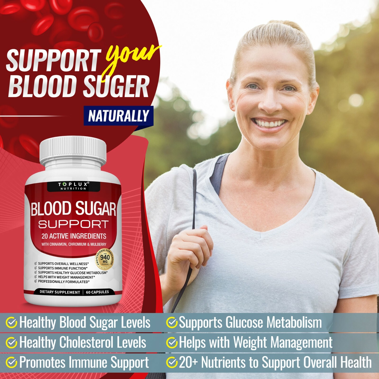 BLOOD SUGAR BLEND SUPPORT Alpha Lipoic Acid & Cinnamon 20 Herbs Complex(2 Pack)