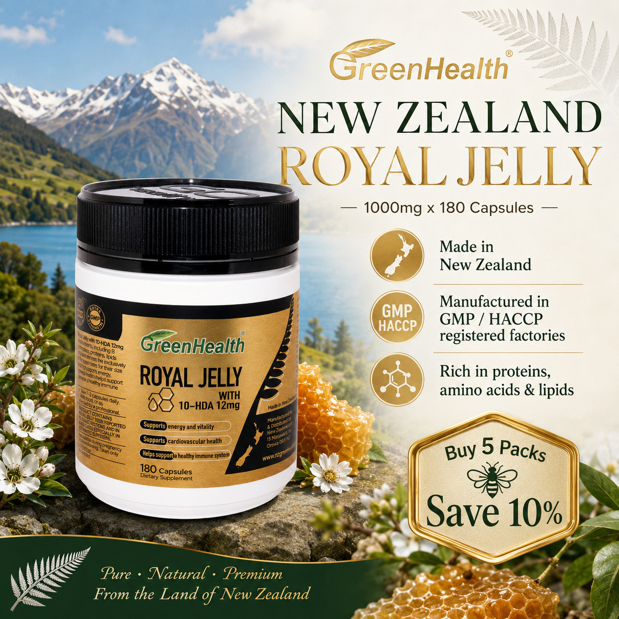New Zealand Royal Jelly Extract 1000mg x 180 Capsules
