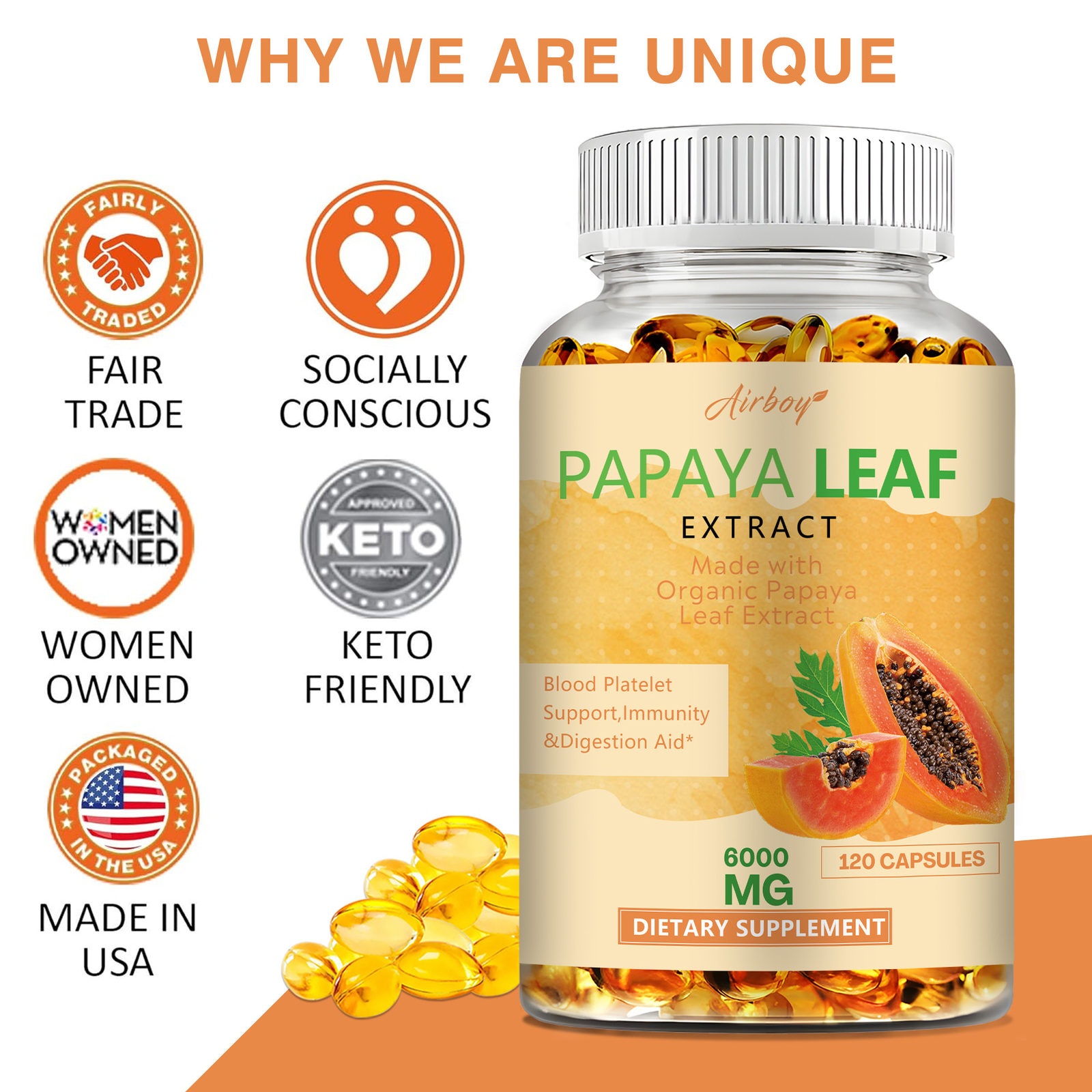 Papaya Leaf Extract 6000 Mg – Platelet and Bone Marrow Health, Immune Support
