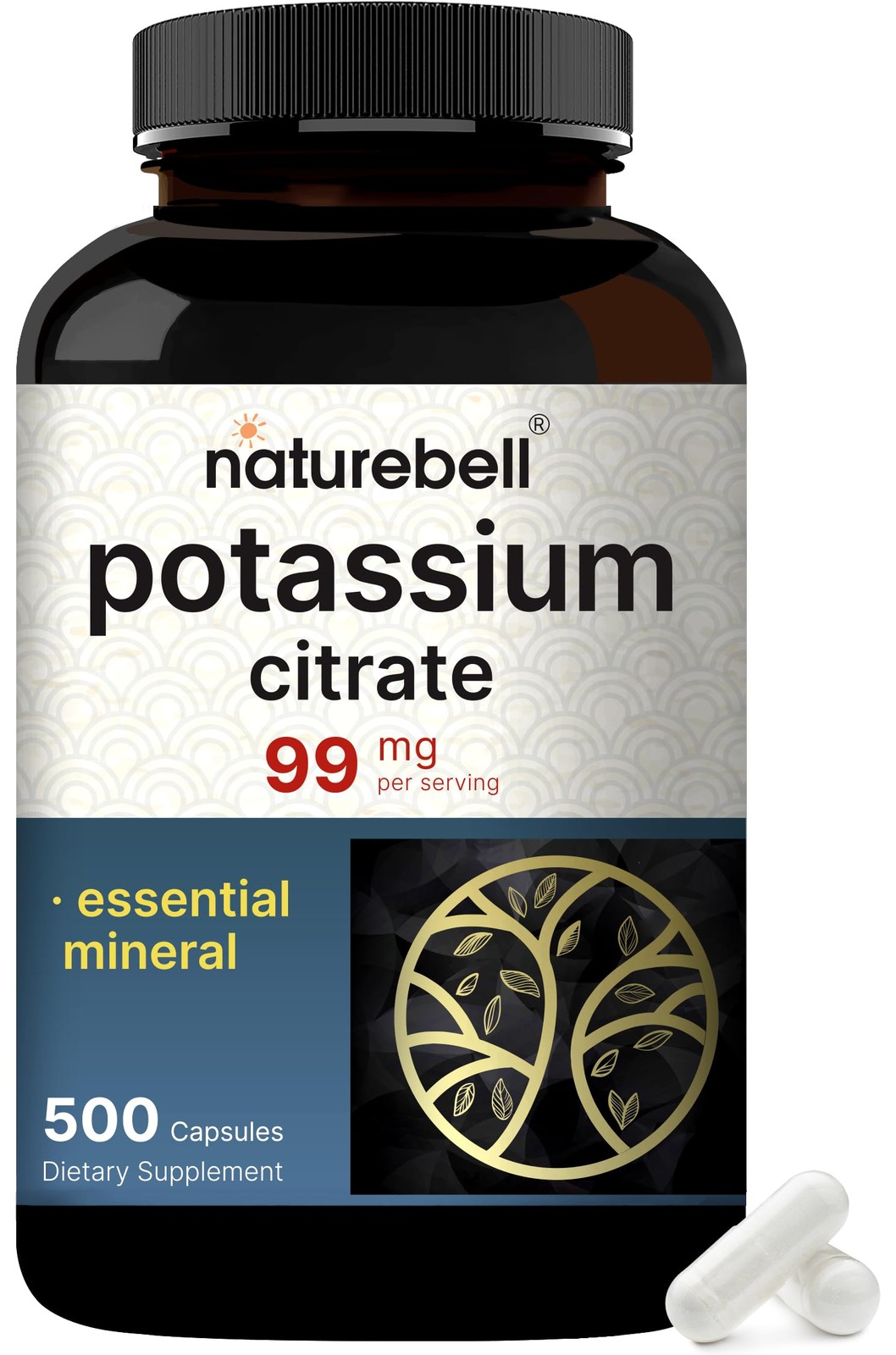 NatureBell Potassium Citrate 99mg, 500 Capsules – 500 Count (Pack of 1)