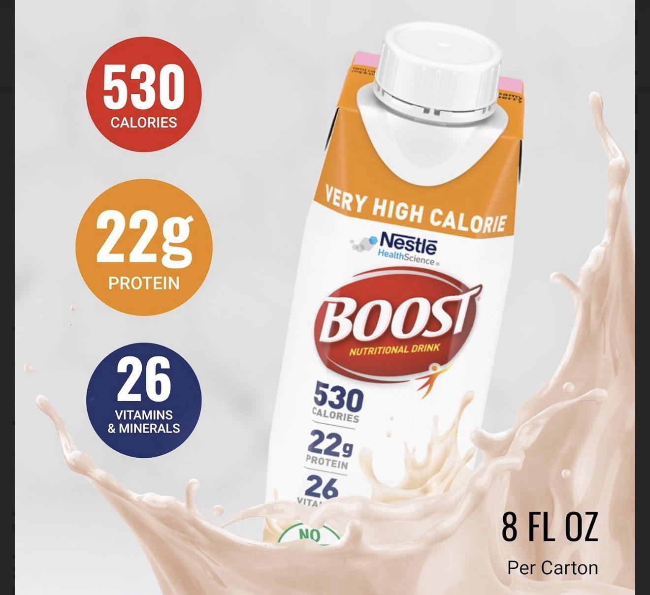 Boost Very High Calorie Strawberry Nutritional Drink – 22g Protein, (Pack of 24)