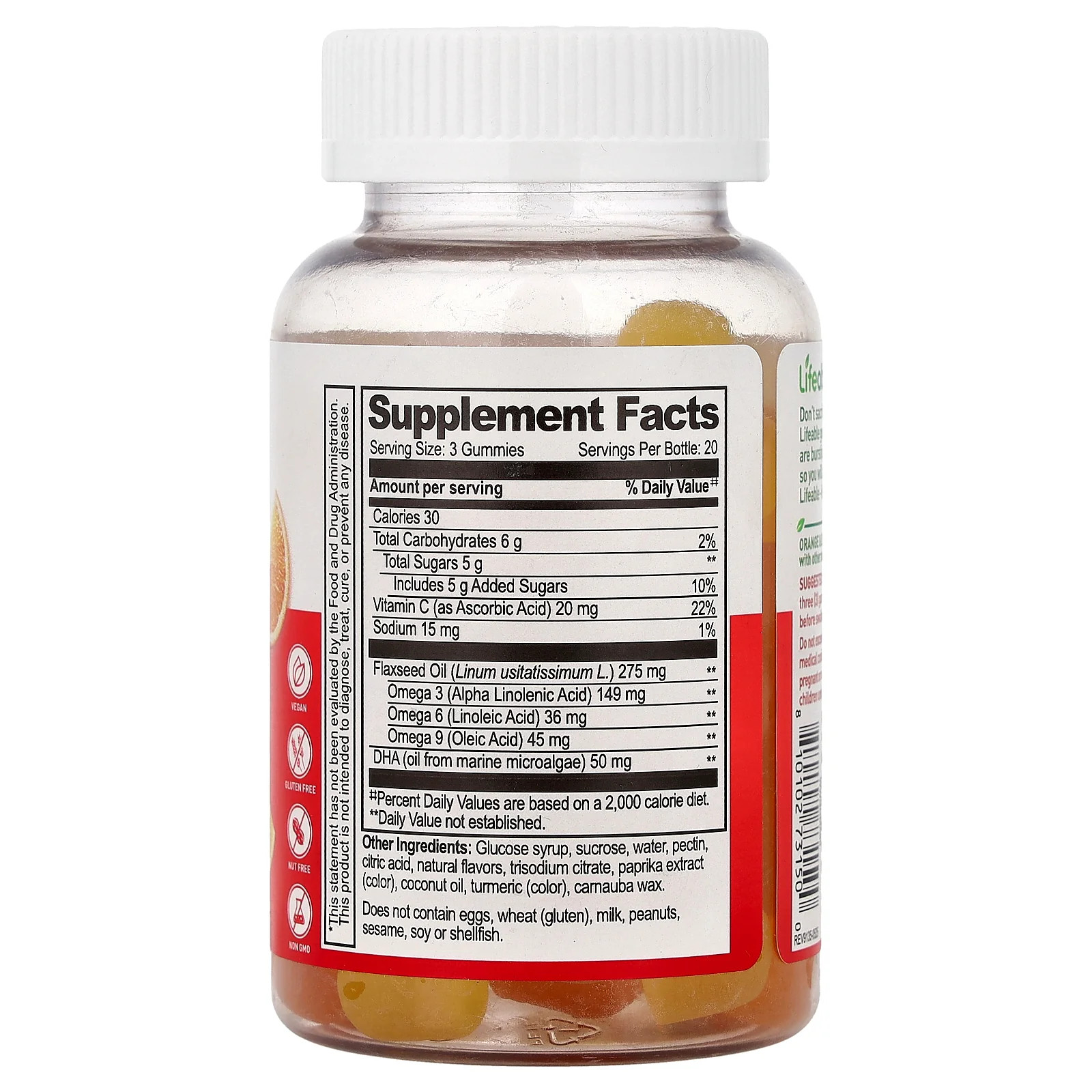 2 X Lifeable, Omega 3-6-9 + DHA Gummies, Orange & Lemon, 60 Gummies