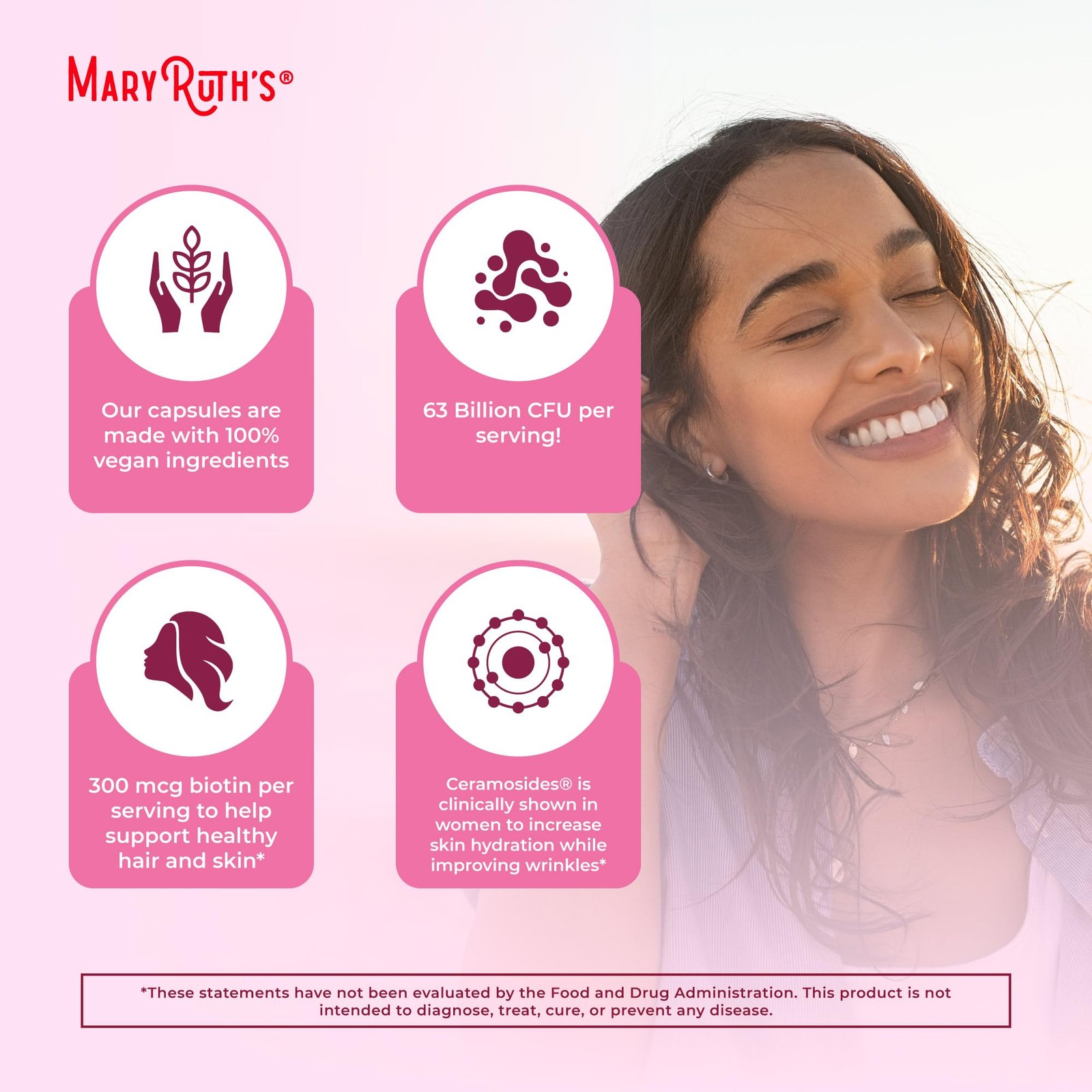 MARYRUTH’S Probiotic Beauty Capsules + Red Orange 60 Count (Pack of 1)