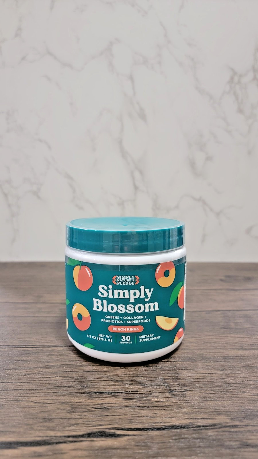 Simply Blossom Greens Powder Peach Rings Collagen Probiotics Bloating 30 Serving