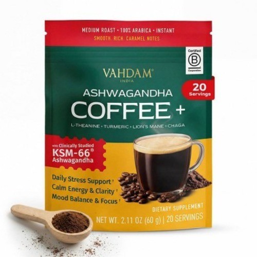 VAHDAM Ashwagandha Instant Coffee with Mushrooms Calm Energy ; Focus – 2.11oz