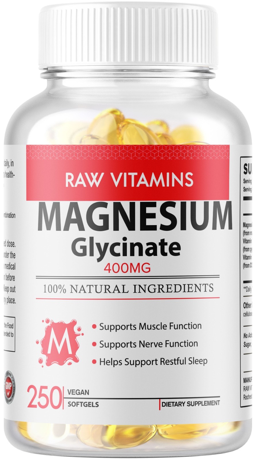 Magnesium Glycinate 400mg – 250 Softgels For Sleep Stress Relief Support Bone