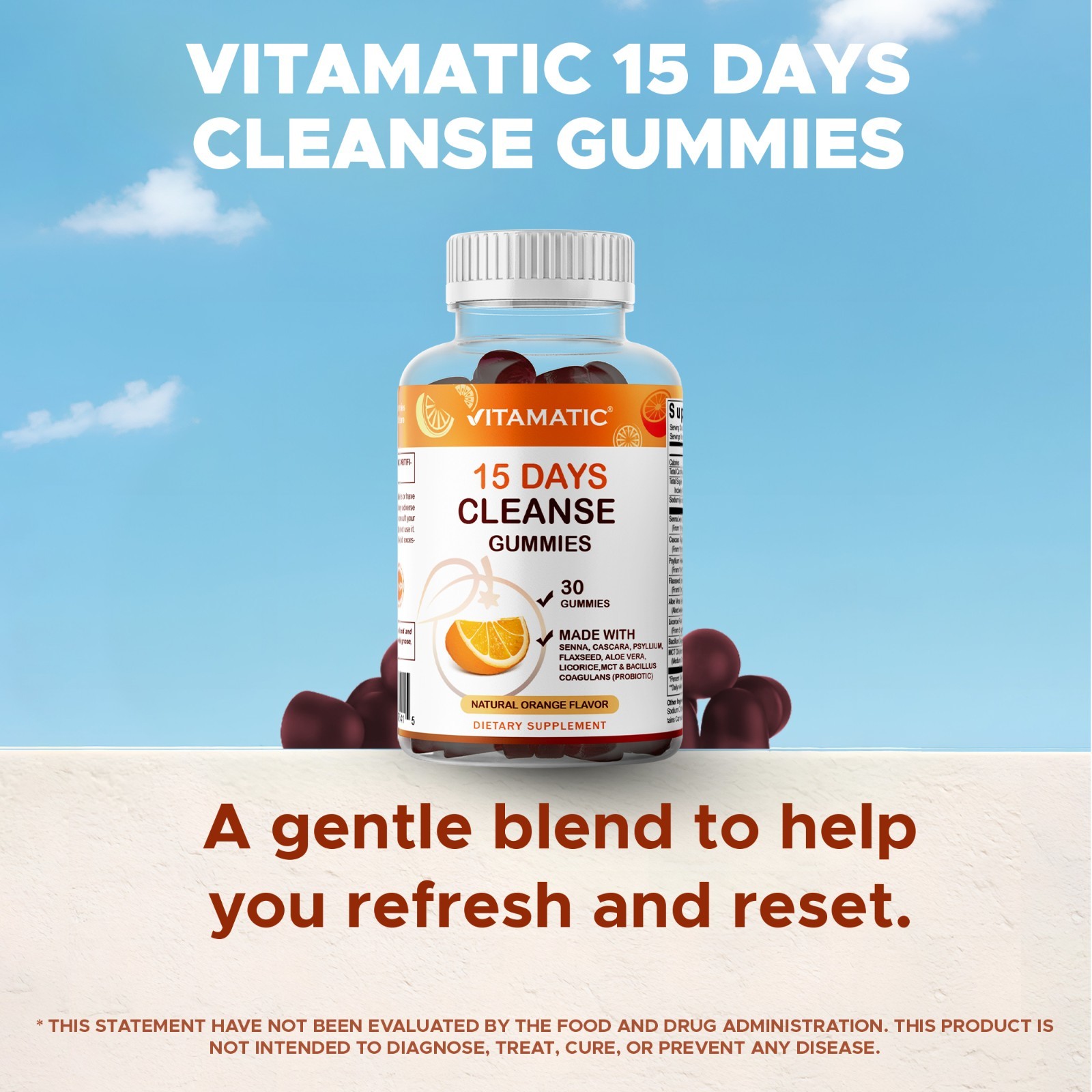 Vitamatic 15 Days Cleanse Gummies, Senna, Cascara, Psyllium, Flaxseed, Aloe Vera