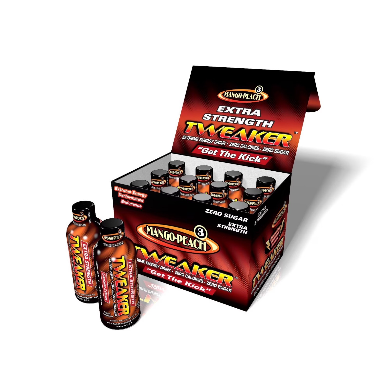 Tweaker Energy Shot, Mango Peach, Extra Strength, 2 fl oz, 12 Count.