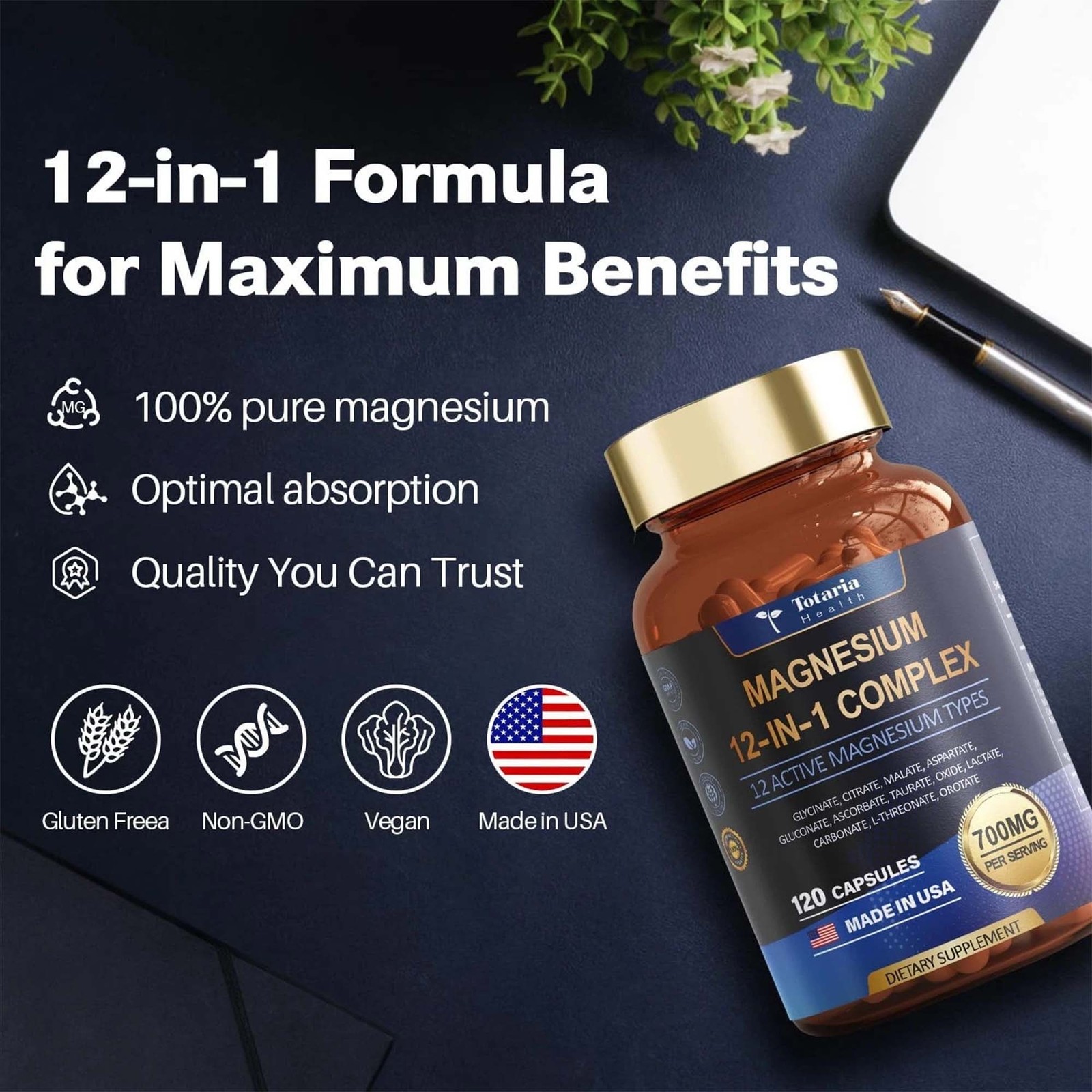 Totaria Magnesium 12 in 1 Complex 700mg – designed for Sleep, Stress Relief Supp