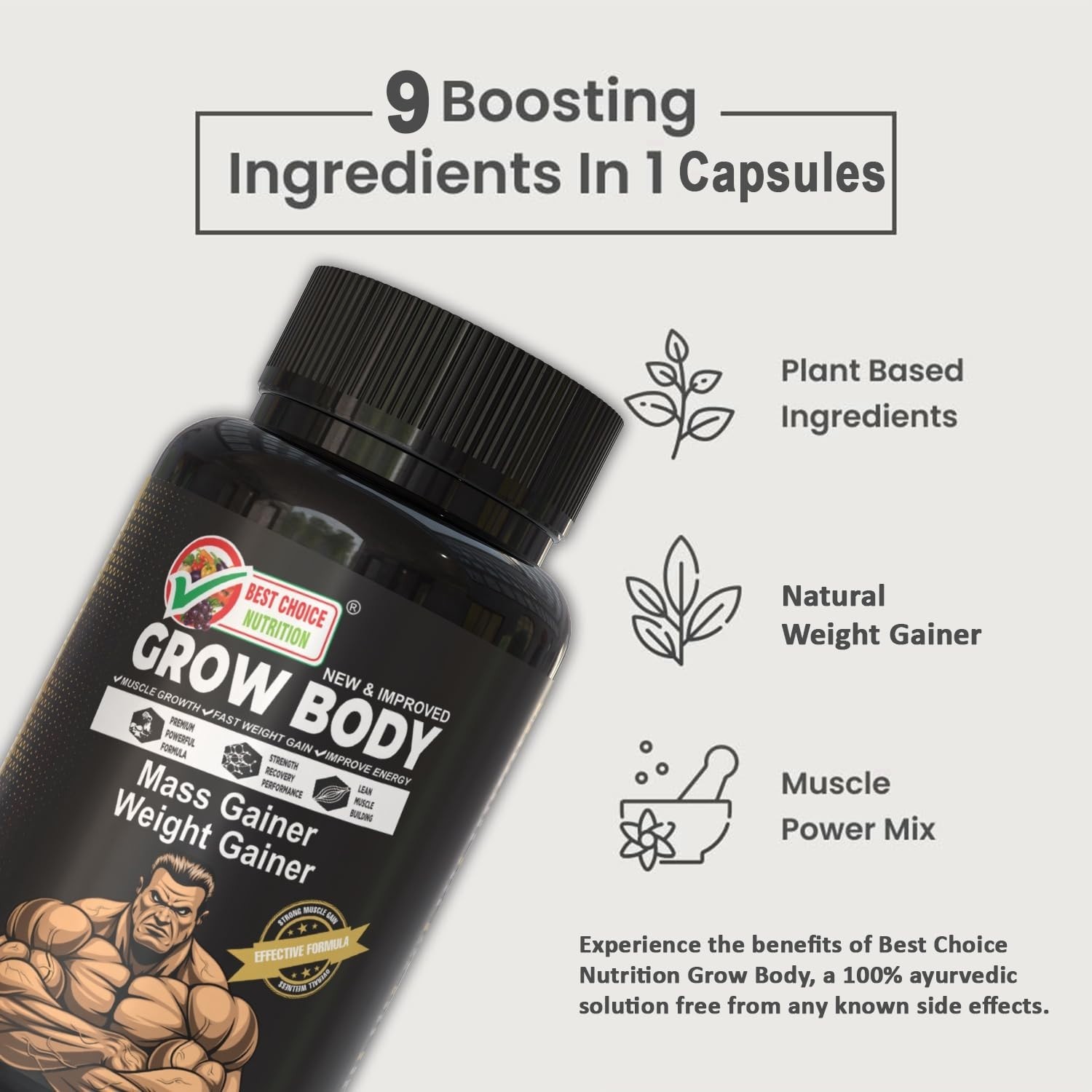 BODY GROW Fast Weight Gain Pills Muscle Gainer WEGHT GAIN 60 CAPSULES- Men USA