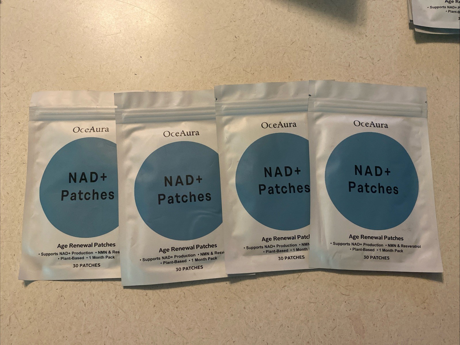 Lot of 4 packs OceAura NAD+ Patches- Anti-aging Patches 120 patches total 07/28