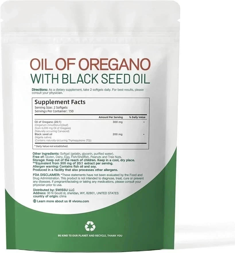 Advanced Oil of Oregano 6000mg w/ Black Seed Oil – 300 Softgels Max Strength USA