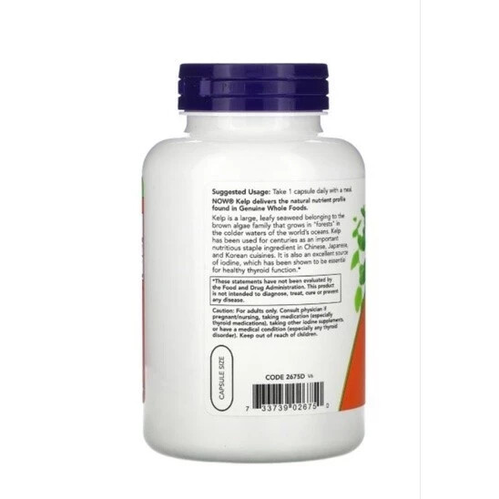 NOW Kelp 250 Count Iodine Supplement Supports Thyroid Health 325mcg