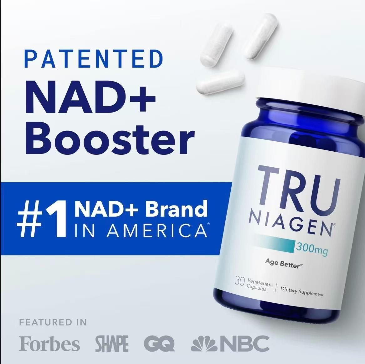Tru Niagen 300mg NAD+ Booster Capsules 30 Count Vegetarian Halal Kosher Healthy