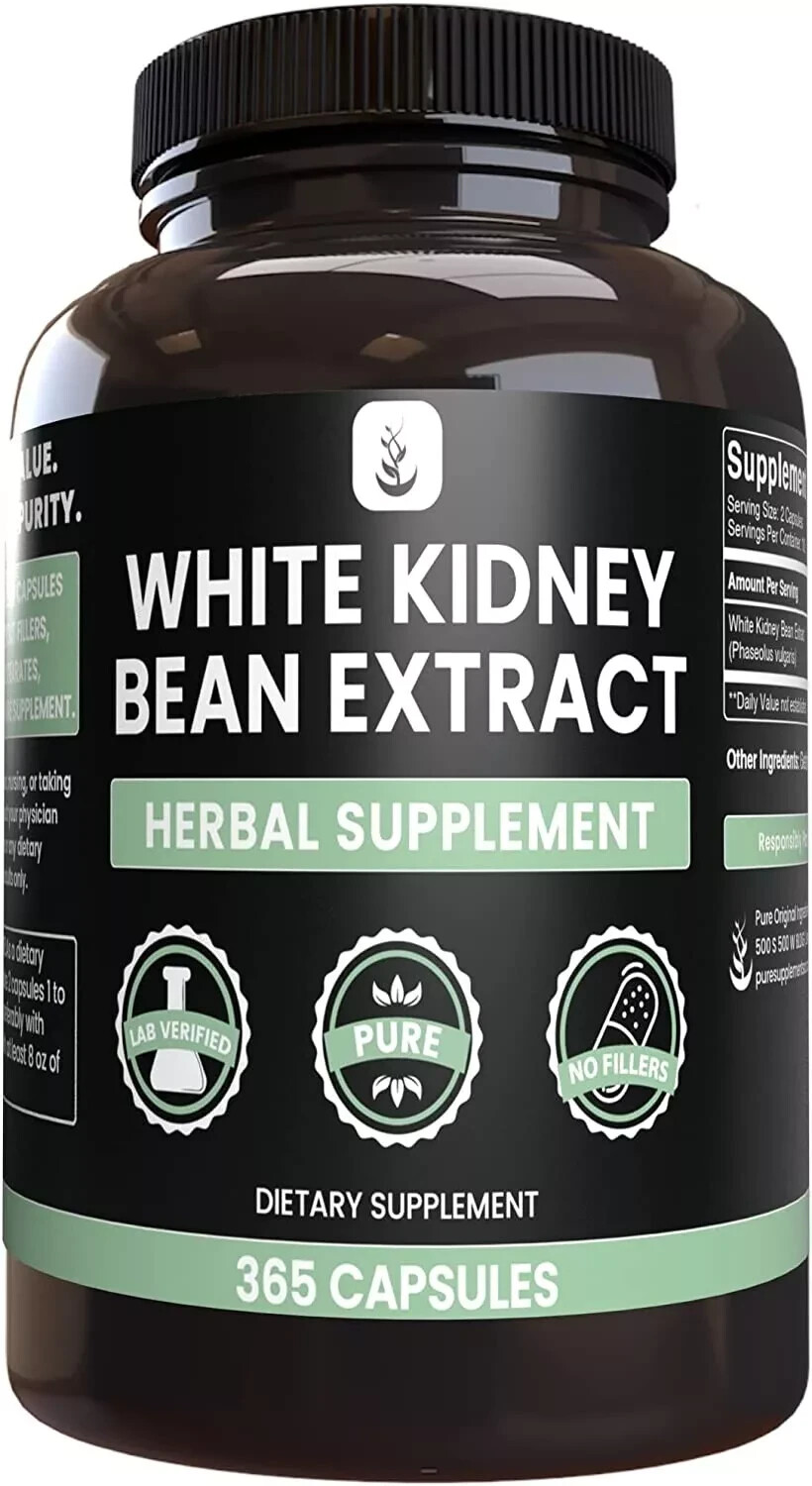 2 Jars * PURE White Kidney Bean Extract *Weight Management*365 Capsules*Exp09/23