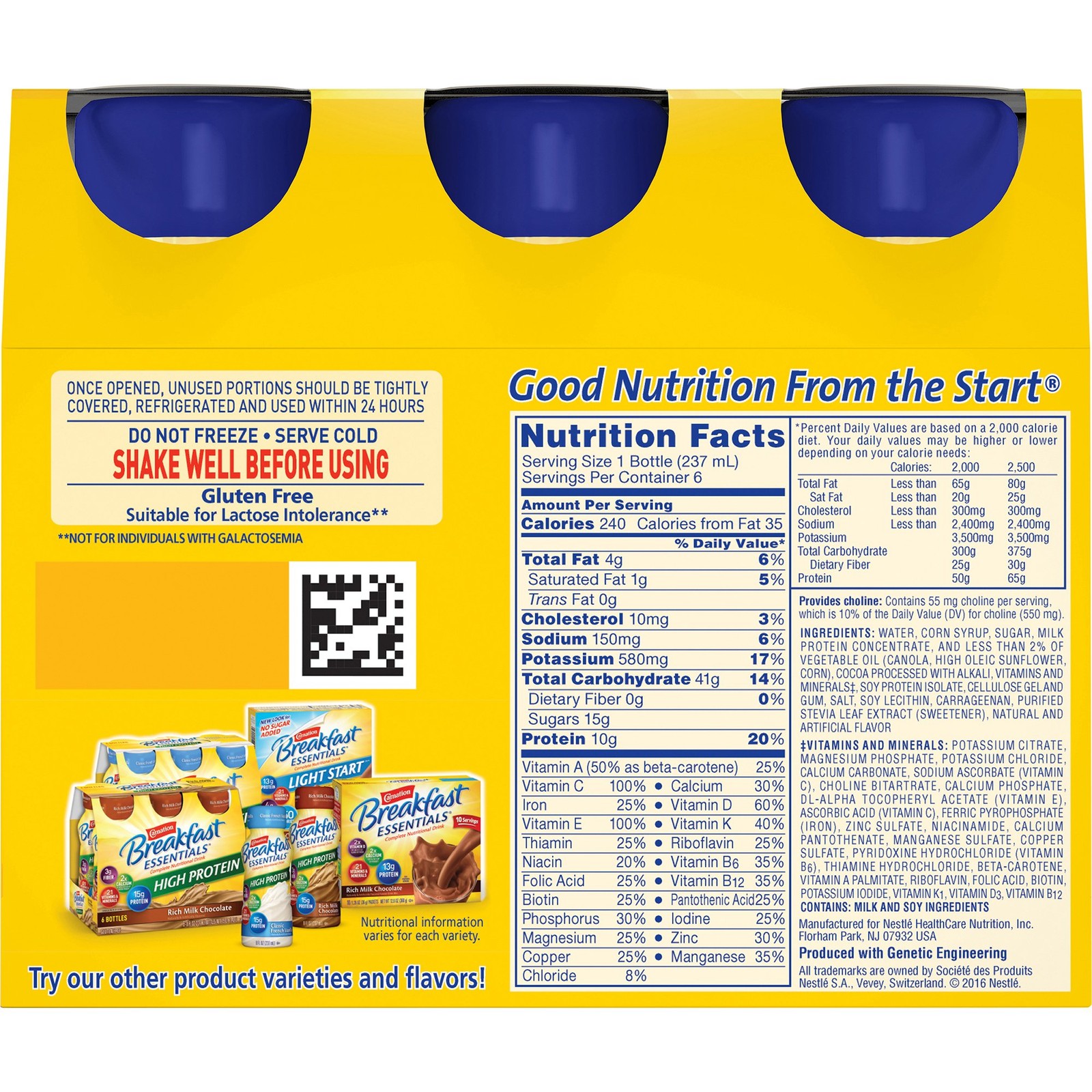 24 Nestle Carnation Breakfast Essentials Nutritional Drink Chocolate 8 oz