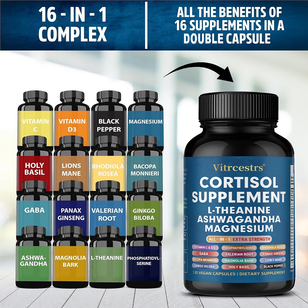 Cortisol Supplement for Stress Support,Focus & Brain Health,30/60120 Capsules