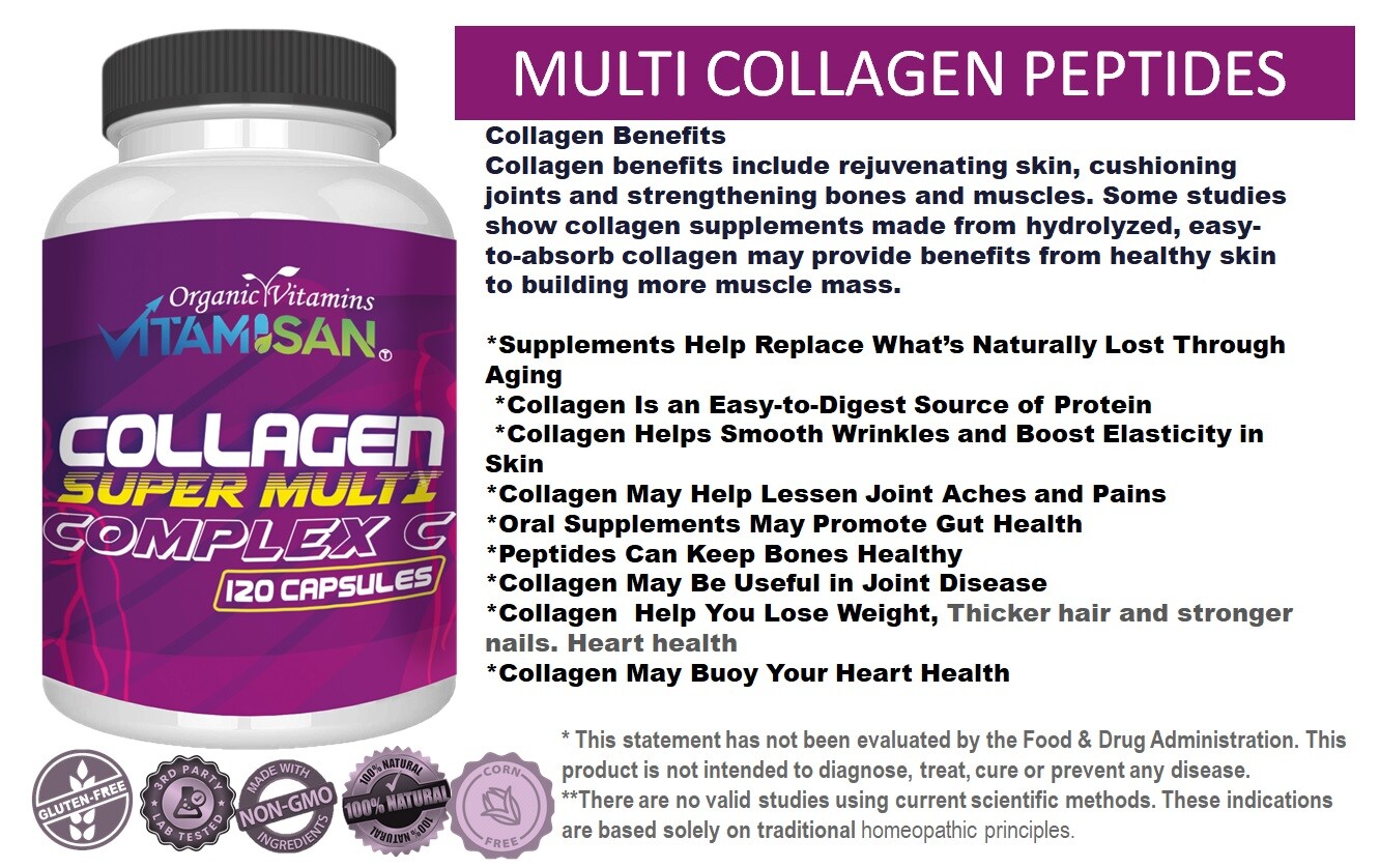 Premium Collagen Peptides Pills 2 PACKS Anti-Aging Types I,II,III,V,X SEALED 240