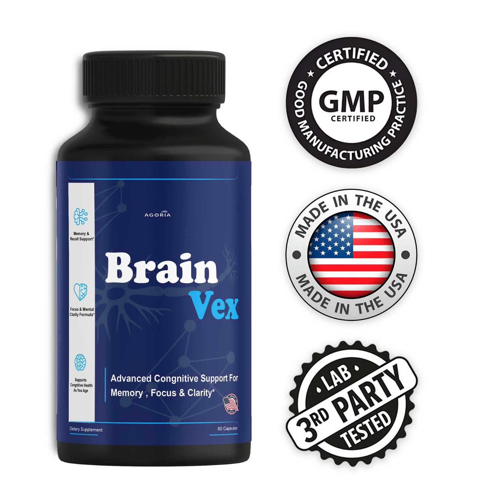 (3 Pack) BrainVex Nootropic All Natural Brain Supplement Brain Vex Capsules