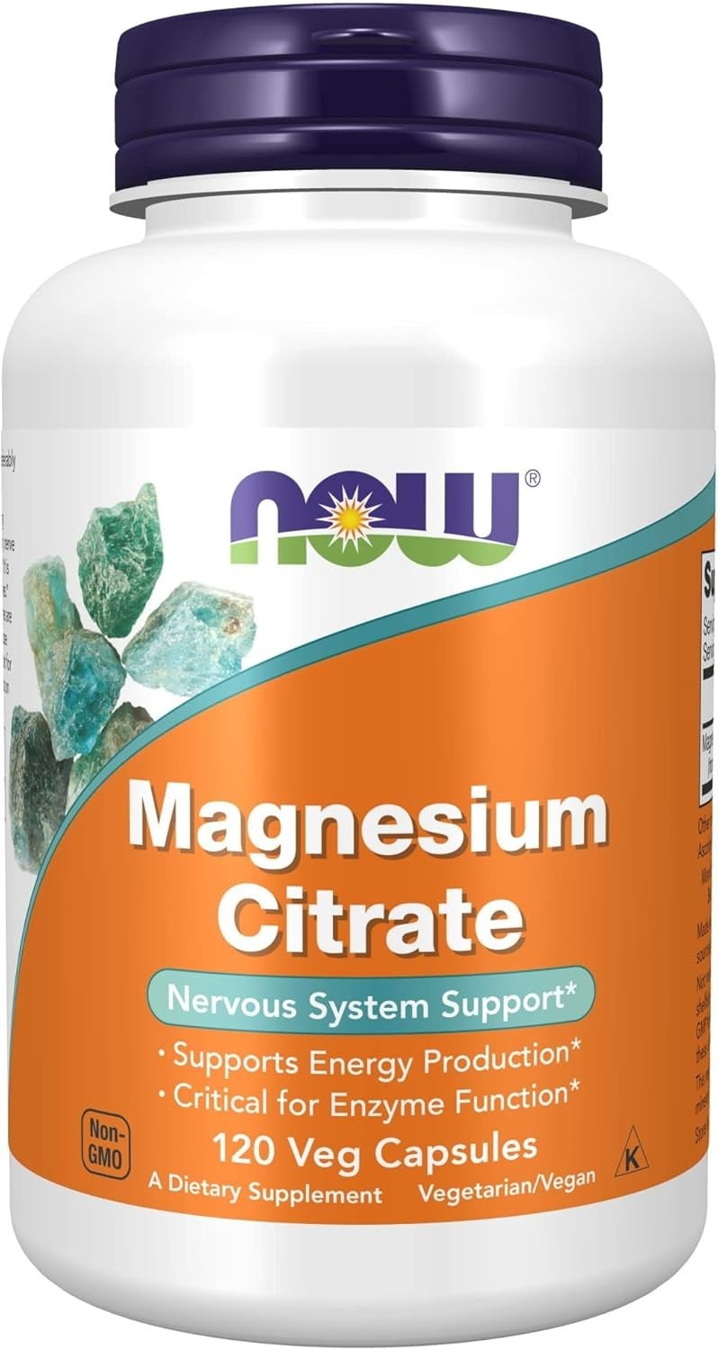NOW Magnesium Citrate 120 Veg Capsules Nervous System & Enzyme Support
