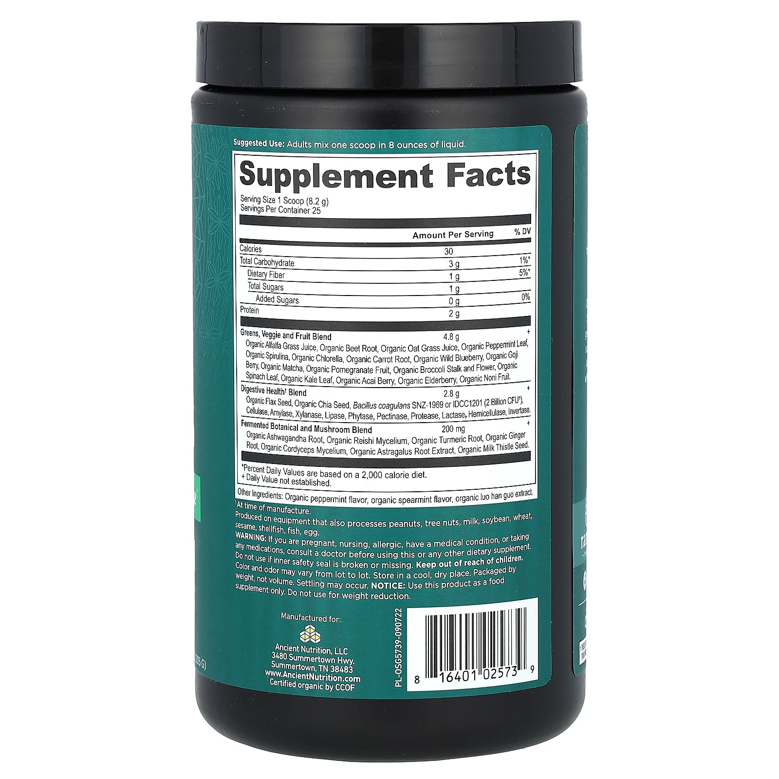2 X Ancient Nutrition, Organic SuperGreens, Mint, 7.23 oz (205 g)