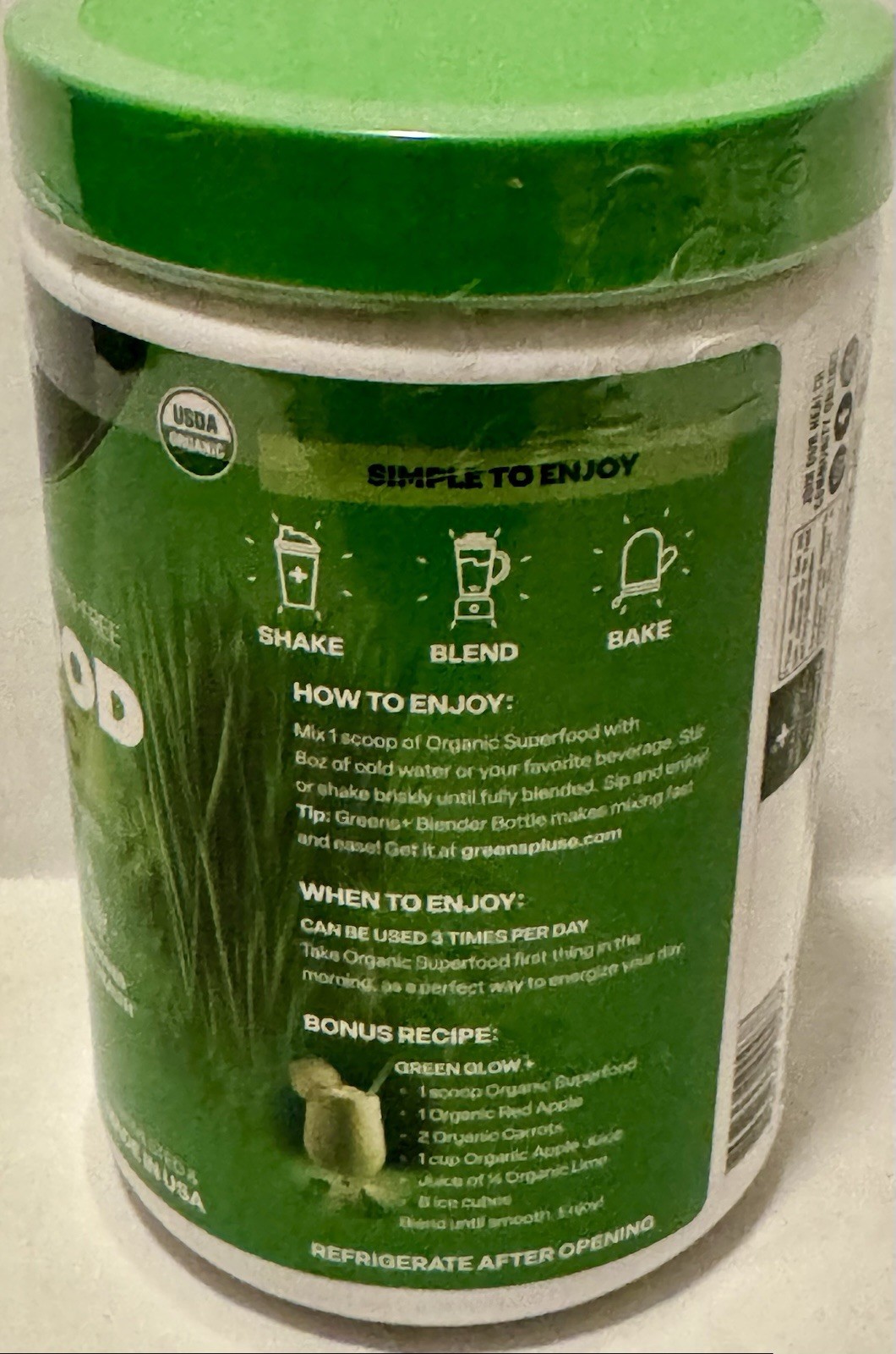 Greens Plus Organic Superfood Raw USDA Vegan Greens Powder 8.46 Oz BB 8/2027