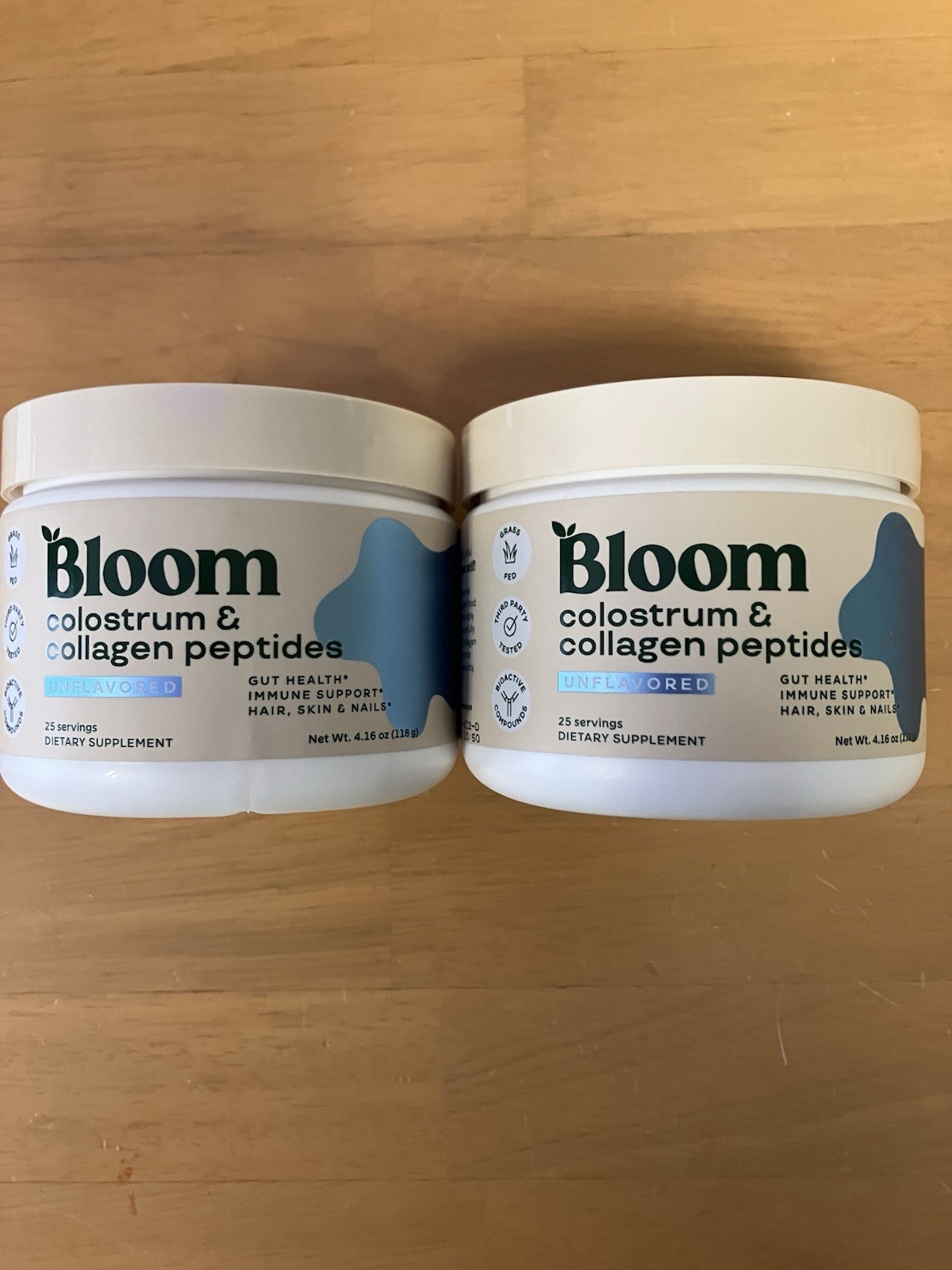 2 Pk. Bloom Colostrum & Collagen Peptides Powder Unflavored, 50 servings total,