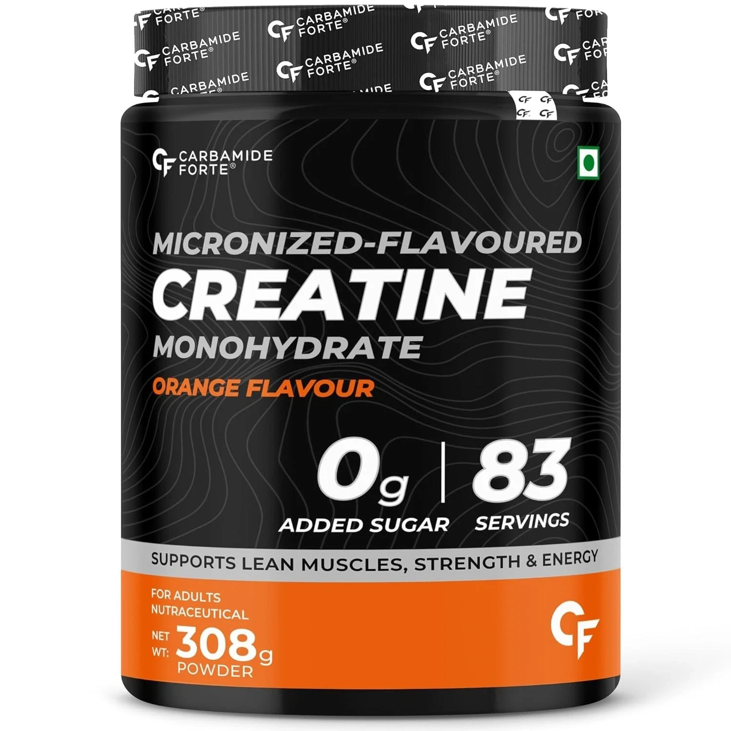 Carbamide Forte Creatine Monohydrate Powder 308g Orange Flavor For Men & Women