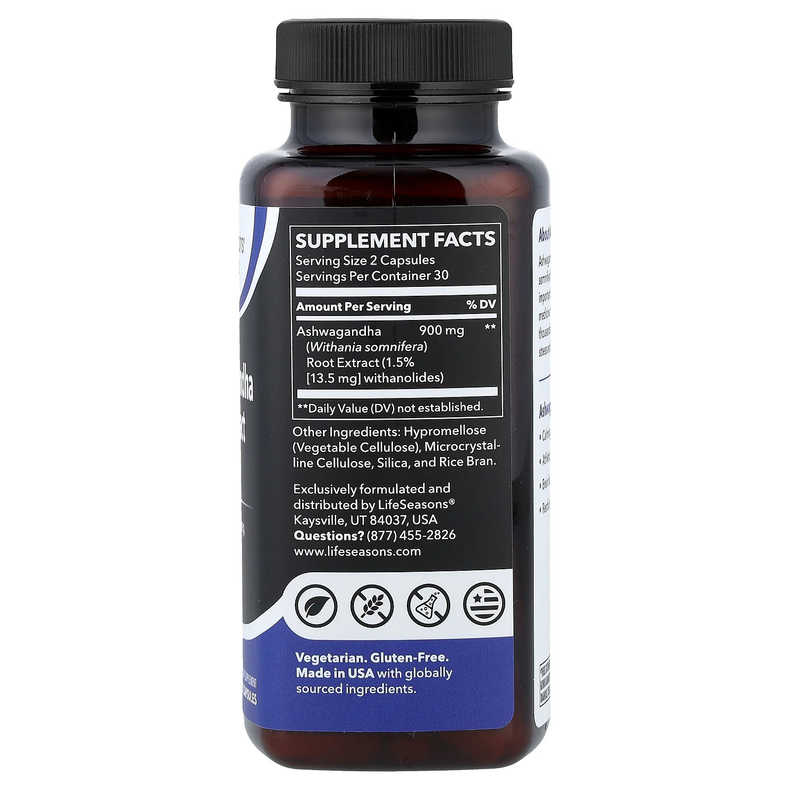 2 X LifeSeasons, Ashwagandha Root Extract, 60 Veg Capsules (450 mg per Capsule)