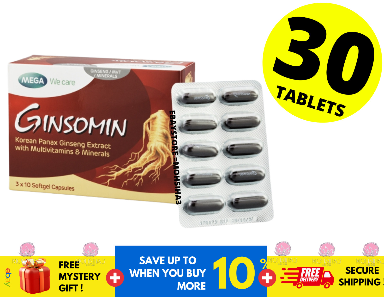 Mega We Care Ginsomin Korean Panax Ginseng Extract Plus Multivitamin 30 capsules