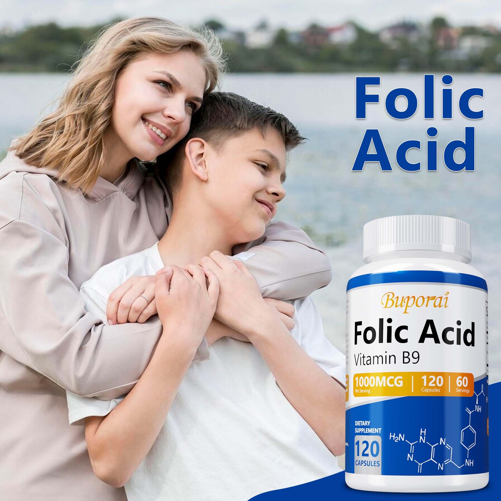 Folic Acid (Vitamin B9) 1000mcg – Heart Health, Prenatal Support, NON-GMO
