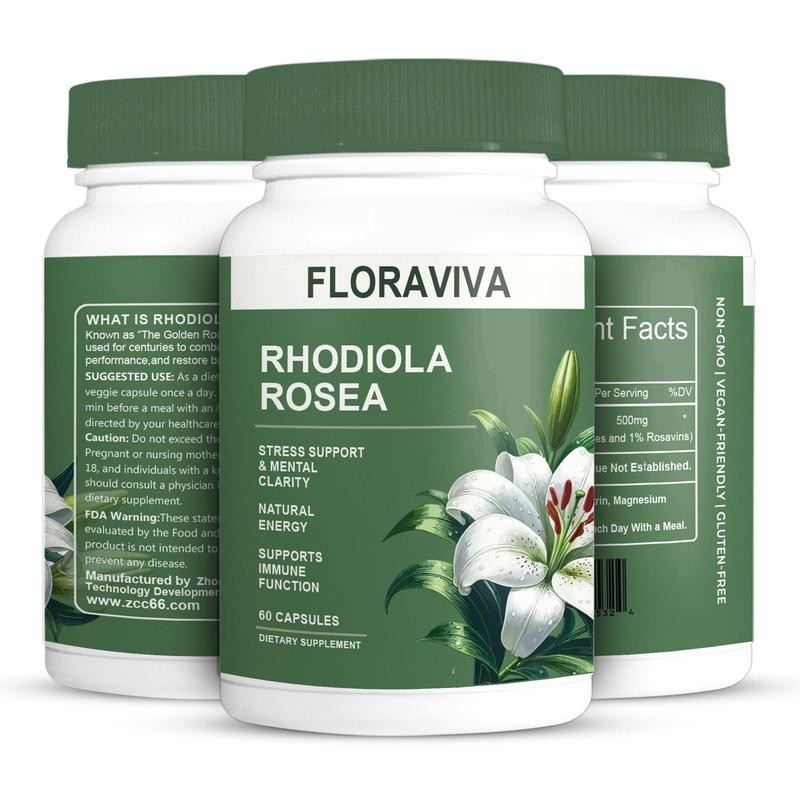 Rhodiola Rosea 500mg by Floraviva – 60 Vegan Capsules for Stress, Energy*