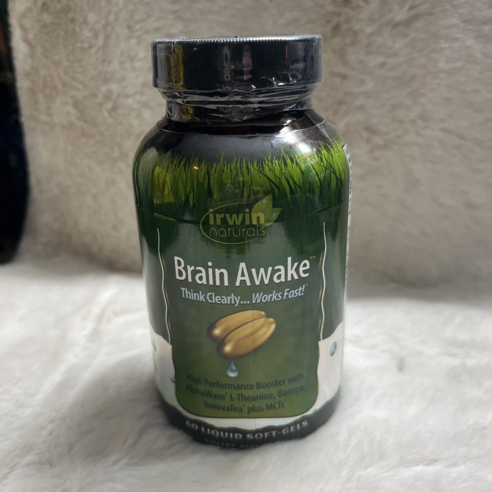 Irwin Naturals Brain Awake with AlphaWave L-Theanine, Bacopa, MCTs 60 soft gels
