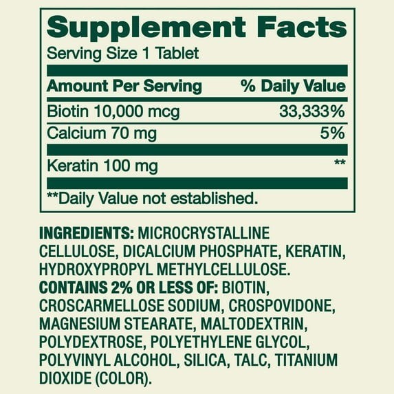 Spring Valley Extra Strength Biotin Plus Keratin Dietary Supplement Tablets