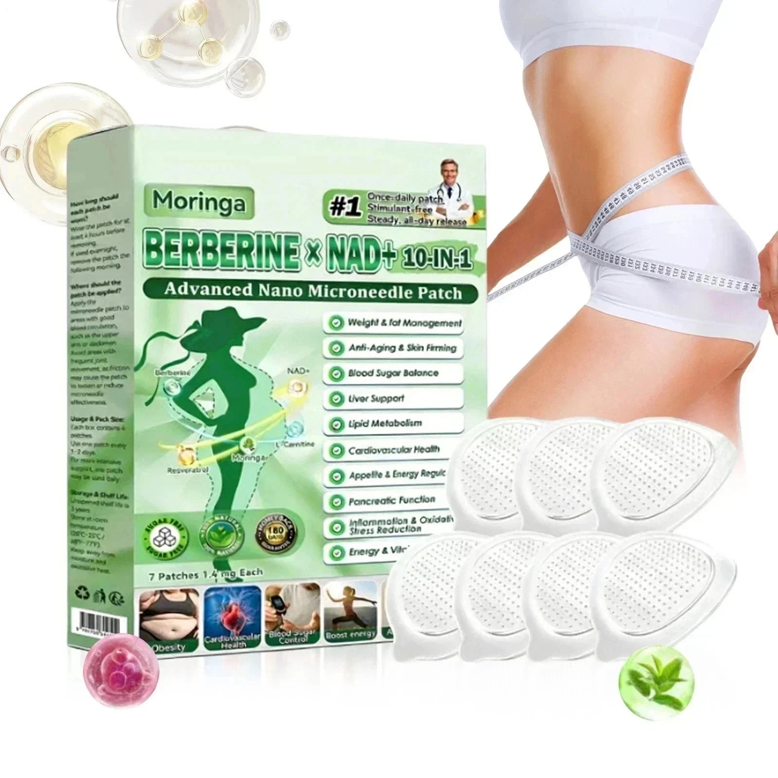 Moringa Berberine 10-in-1 Advanced Nano Microneedle Patch (7pcs/box)*
