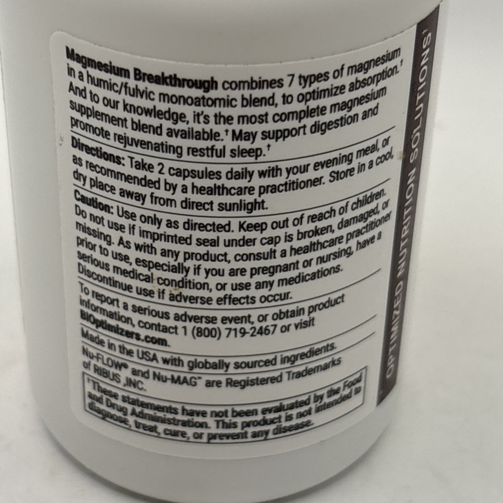 Bioptimizers Magnesium Breakthrough all 7 essential forms 60 capsules 500mg Eac