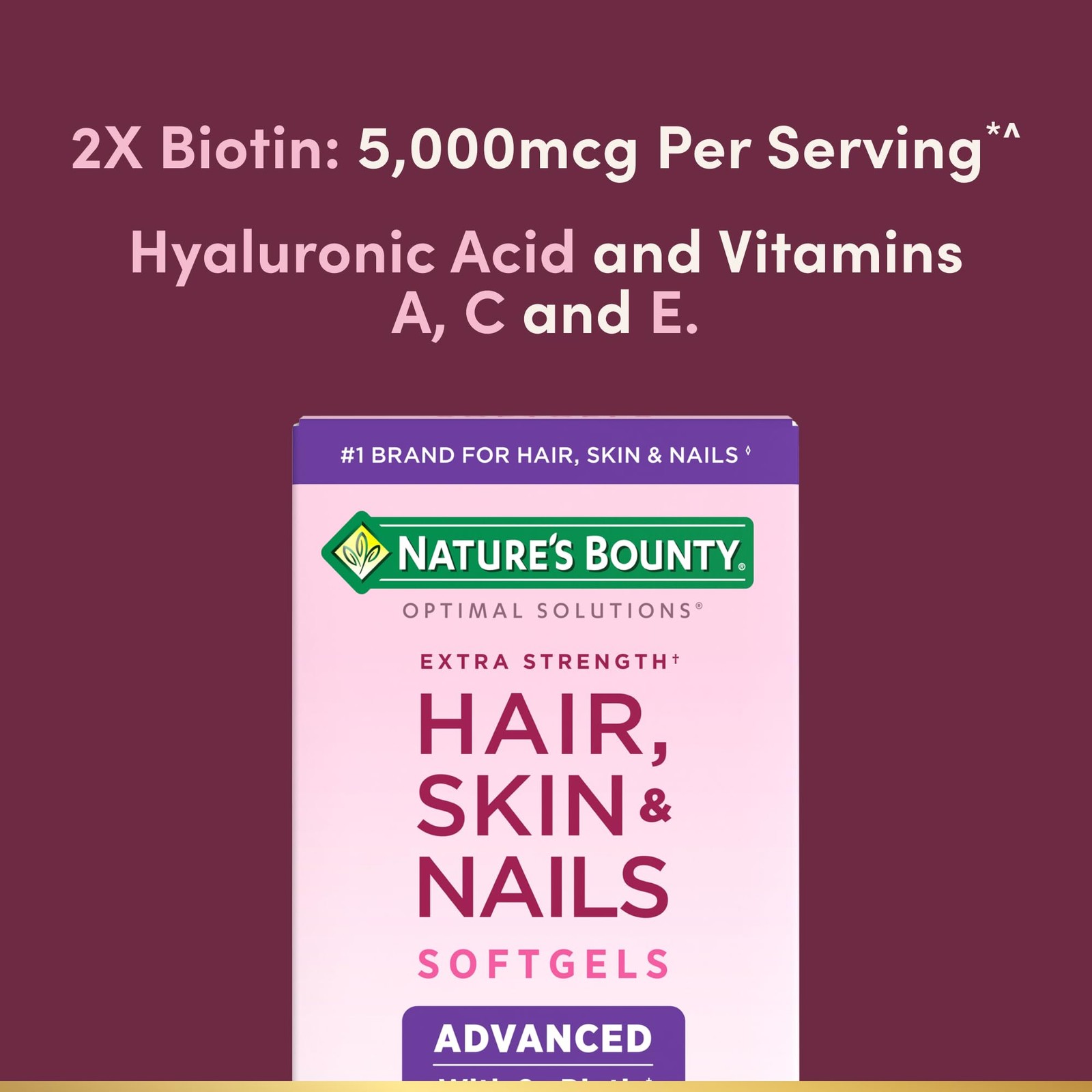 Natures Bounty Advanced Hair Skin Nails Argan Vitamin Biotin Hyaluronic 150
