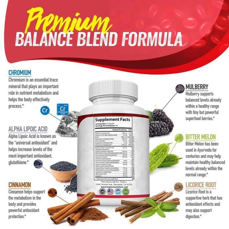 Blood Sugar Support Complex 60 pill Cinnamon, Chromium, Alpha Lipoic Acid