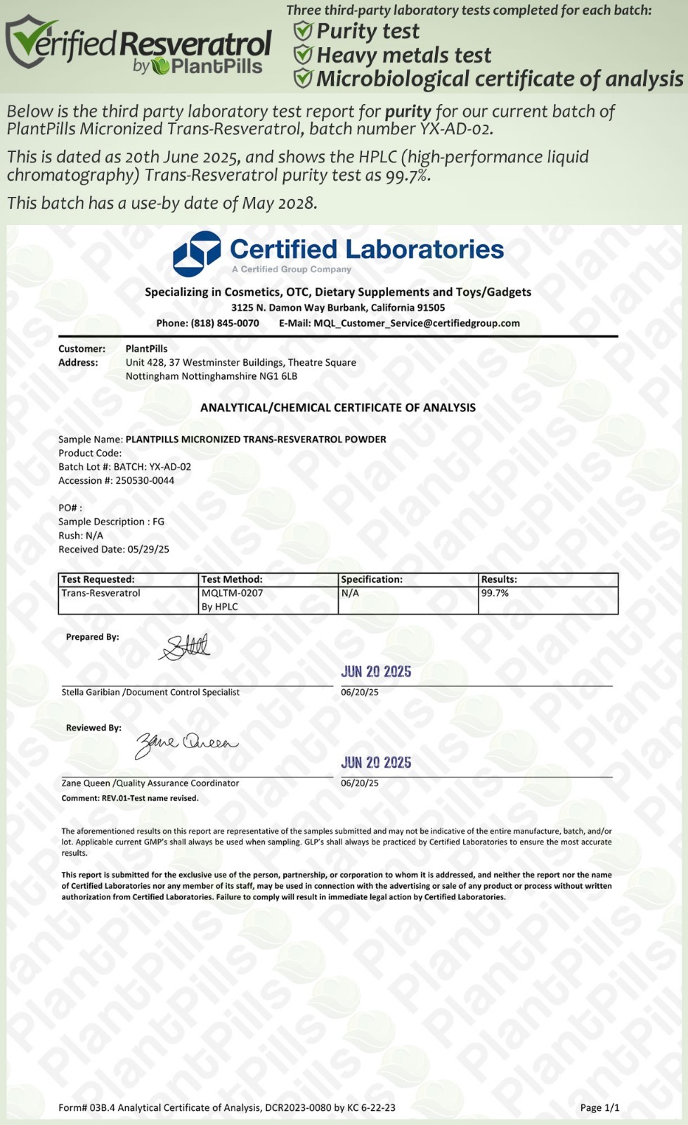5 grams PlantPills Micronized Trans-Resveratrol Powder >99% Certified Purity