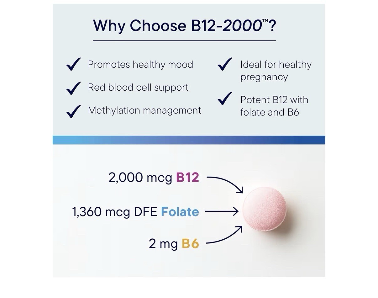 Biotics Research B12-2000™ mcg Vitamin B12, B6 Red Blood Cell Support 60Lozenges